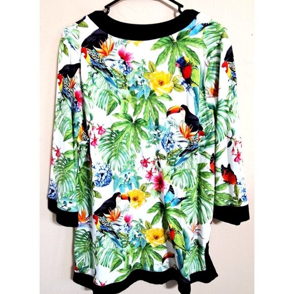 Soft Surroundings Women's 1X Multicolor Tropical Print Tunic 3/4 Sleeve - Picture 3 of 8